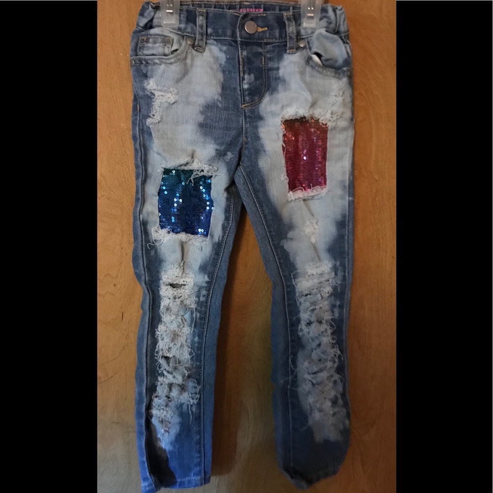 Rainbow distressed denim